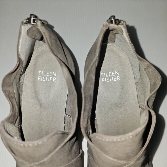 NEW Eileen Fisher Ember Low Ankle Bootie Women 10 Taupe Brown Leather Block Heel - Picture 10 of 13